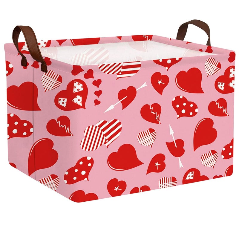 SETAMA Cute Large Valentine's Day Gift Basket Empty Heart Decor Storage Bin for Kid Baby Room Décor (Striped Red Heart) - Image 1